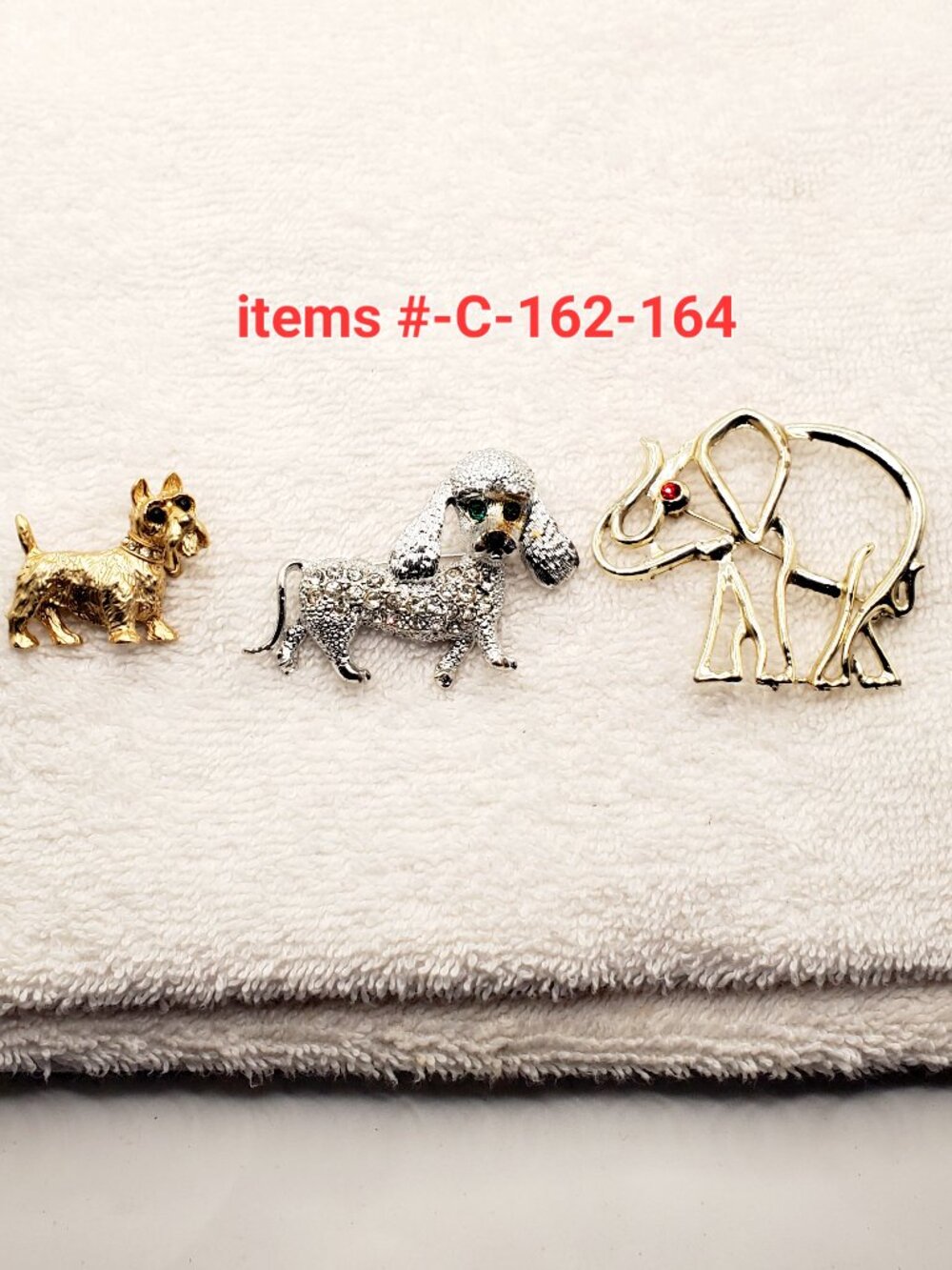 3 Vintage Animals Brooches, items # C-162-164,. wt. 58 grams.